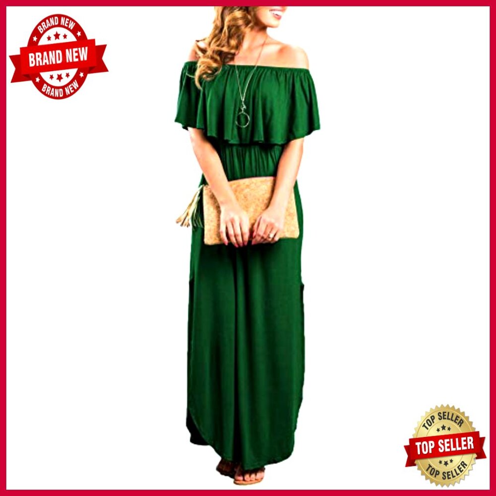 Off Shoulder Ruffle Maxi Dress Side Split Pockets… - image 2